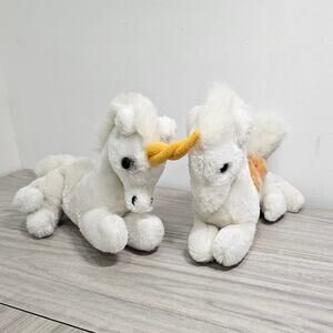 Lot Set of 2 Vintage Dakin Unicorn Pegasus White Horse Plush 1980 1979 fantasy